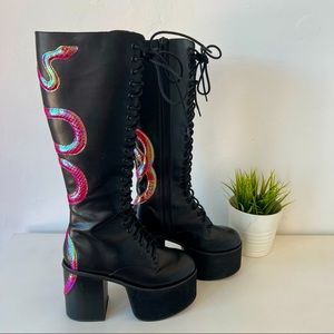 Dollskill Black Mamba Snake Platform Boots
